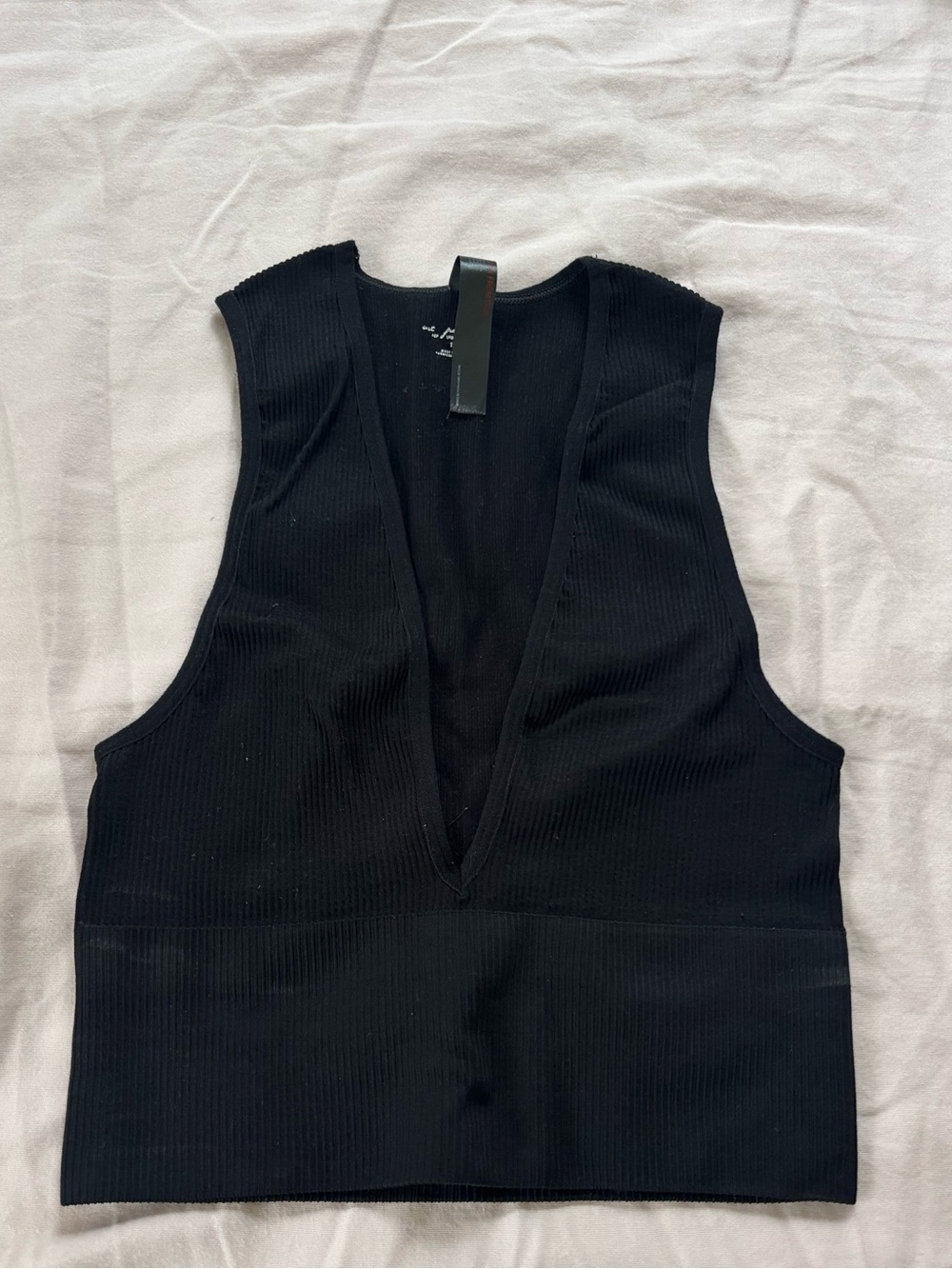 Urban Outfitters Black Ribbed Deep V Crop Top